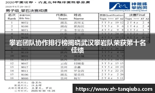 攀岩团队协作排行榜揭晓武汉攀岩队荣获第十名佳绩